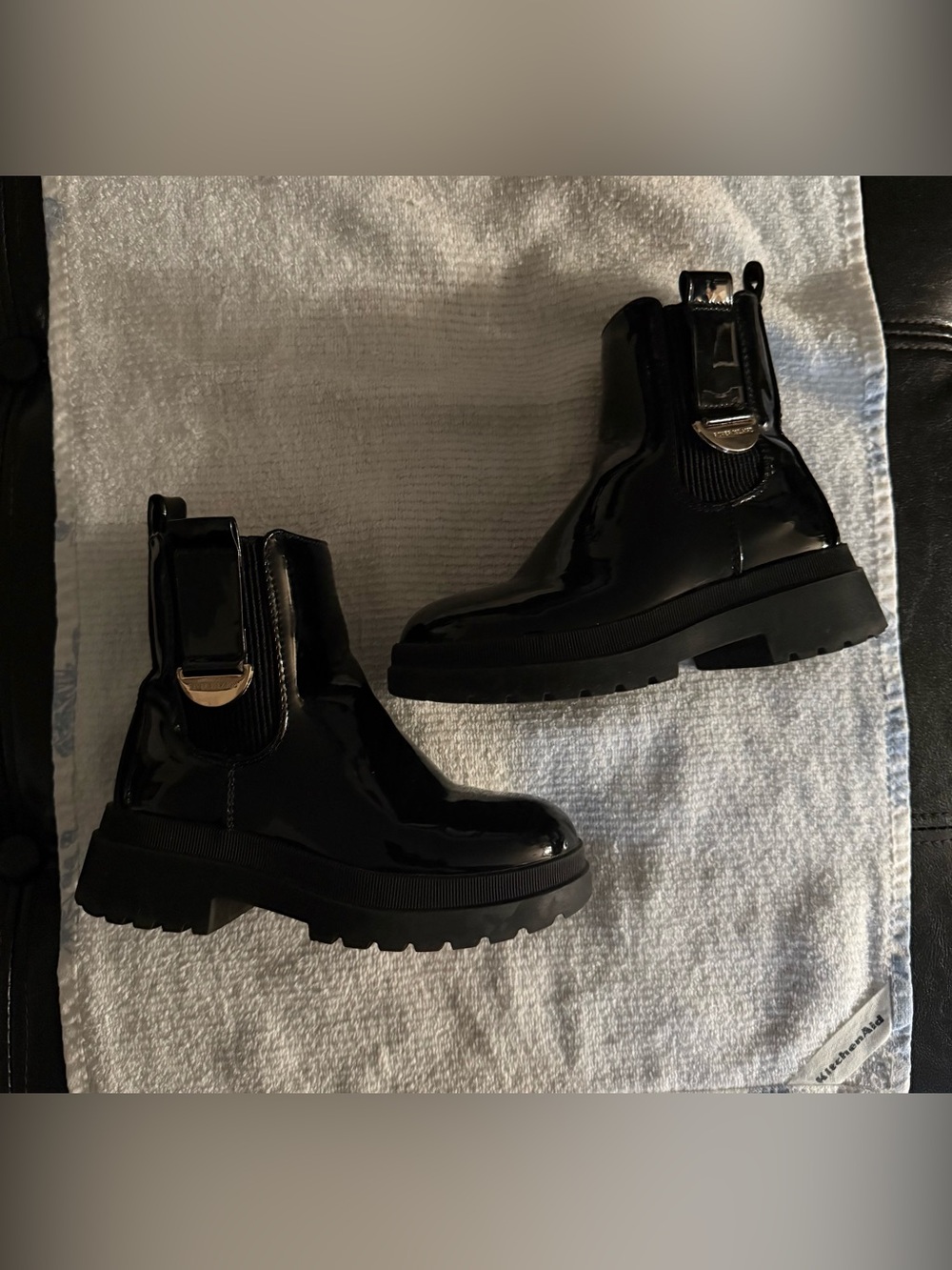 River Island Black Patent Platform Chelsea Booties